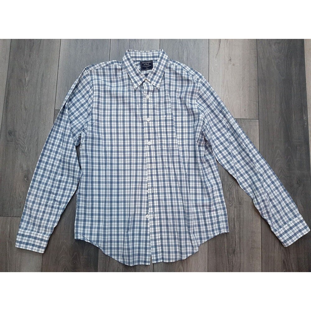 Abercrombie & Fitch Shirt Mens XL Casual Button Up White/blue Long Sleeve